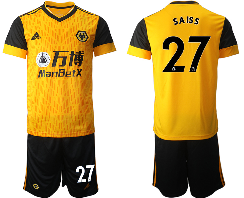 Men 2020-2021 club Wolverhampton Rangers home #27 yellow Soccer Jerseys->other club jersey->Soccer Club Jersey